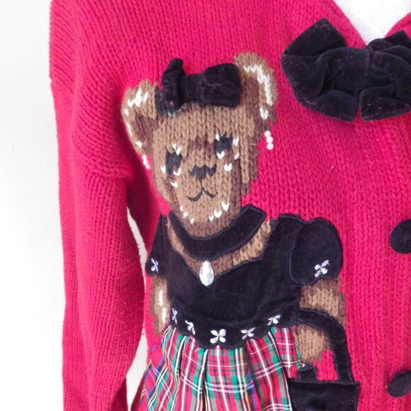 Vintage Eagle's Eye Red Sweater/ Embellished/ Teddy Bear/ Jewels - Picture 3 of 7